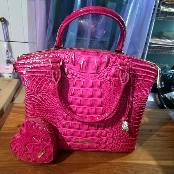 Brahmin Fuchsia Crocodile-Embossed Satchel - Picture 2 of 7